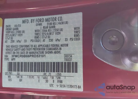 2023 Ford Bronco Sport Big Bend from USA, damaged, VIN 3FMCR9B66PRD53101